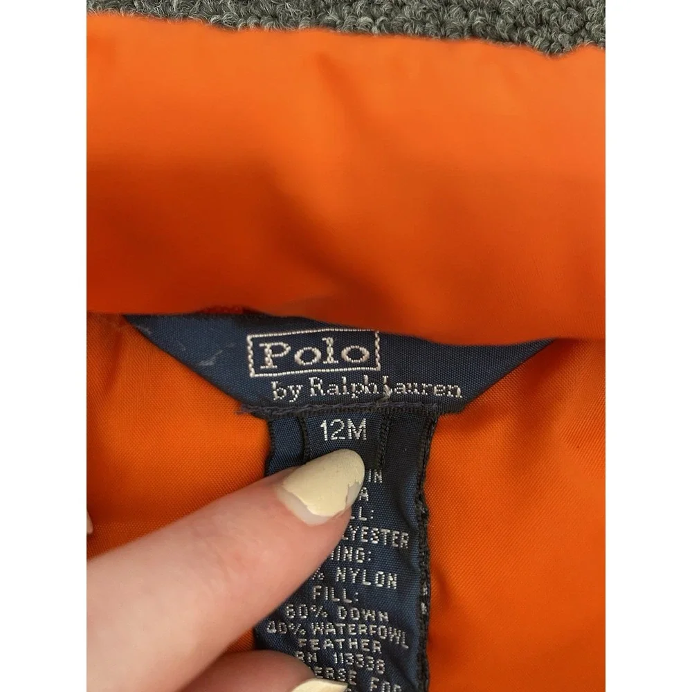 Vintage Polo Ralph Lauren Down Puffer Jacket Orange Kids 12M‎ Full Zip